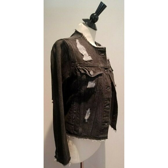 Women's FRAME Raw Edge Distressed Destroyed Denim Jacket (Gaven)  Black Size XS - Picture 5 of 7